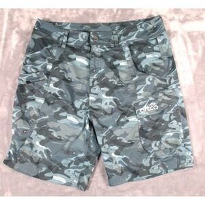 AFTCO Tactical Fishing Shorts Blue Camo Ripstop Stretch Active Cargo Size 34